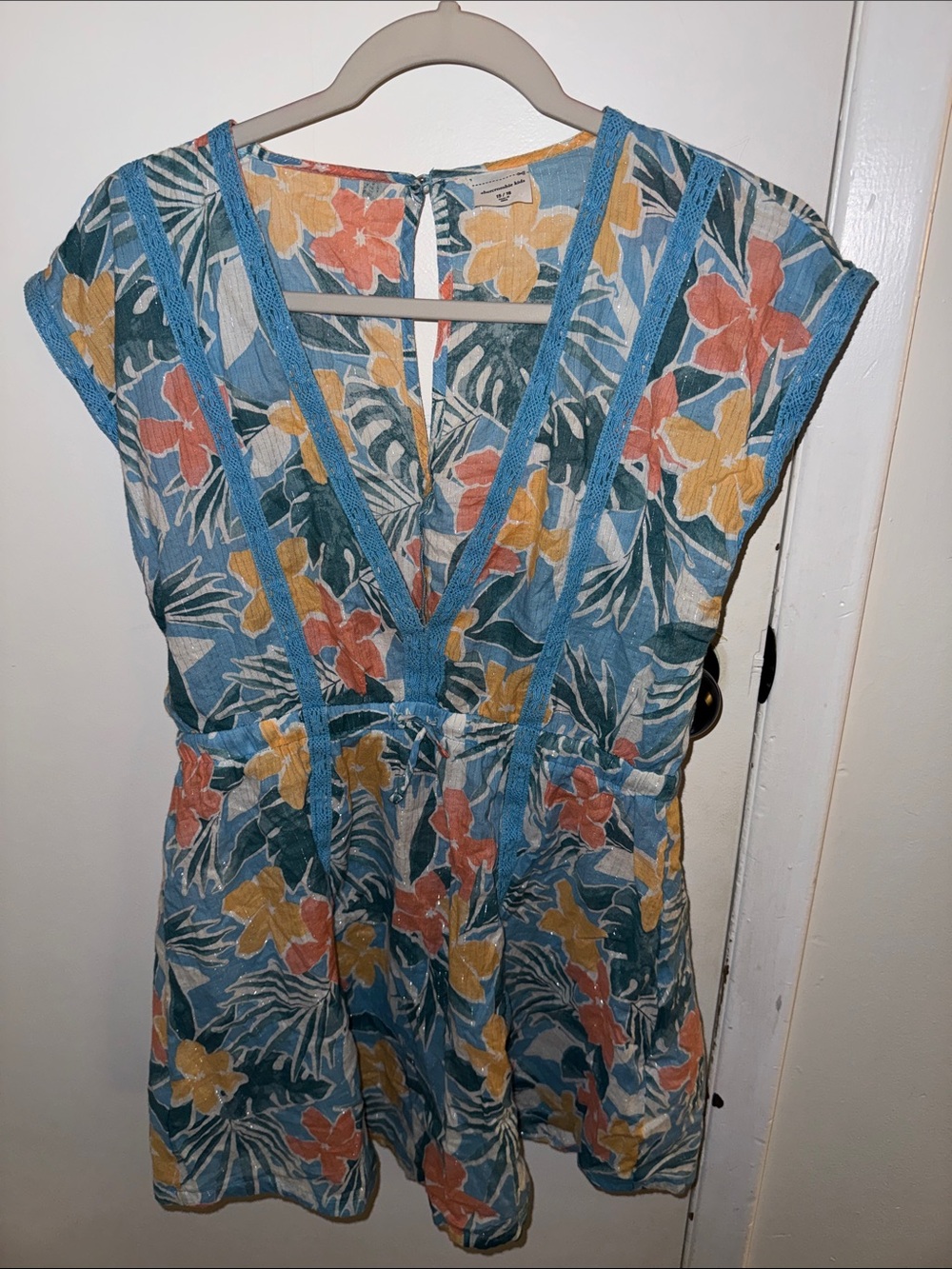 abercrombie kids blue Floral V-Neck Tunic with Yellow & Coral Blooms